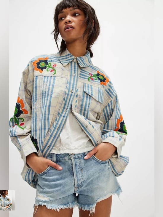Free People Tops - Free People Embroidered Sashiko Shirt. Sz L